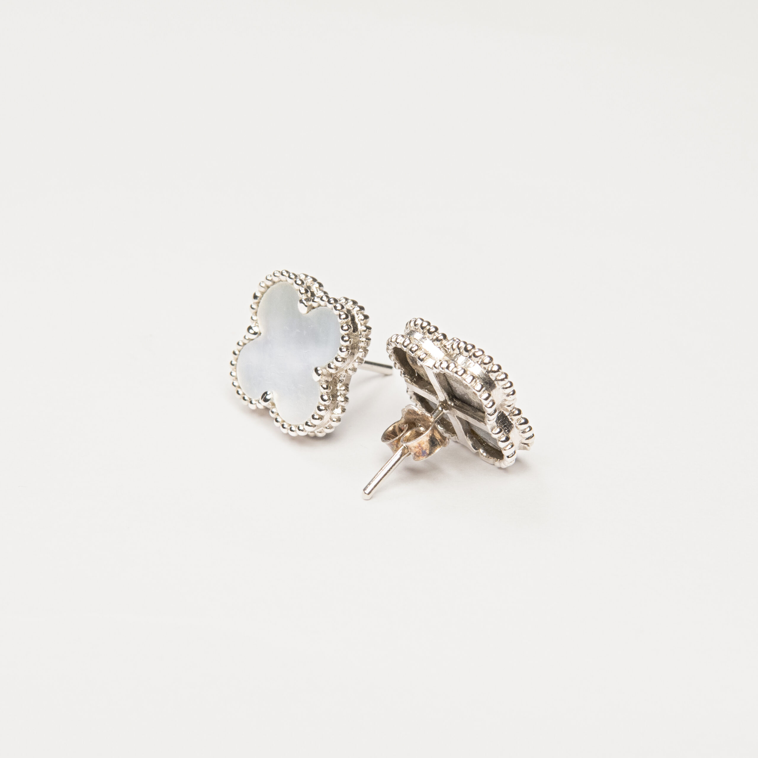 The White Mother of Pearl Clover Studs - Silver Casing | 925 Silver - Image 2
