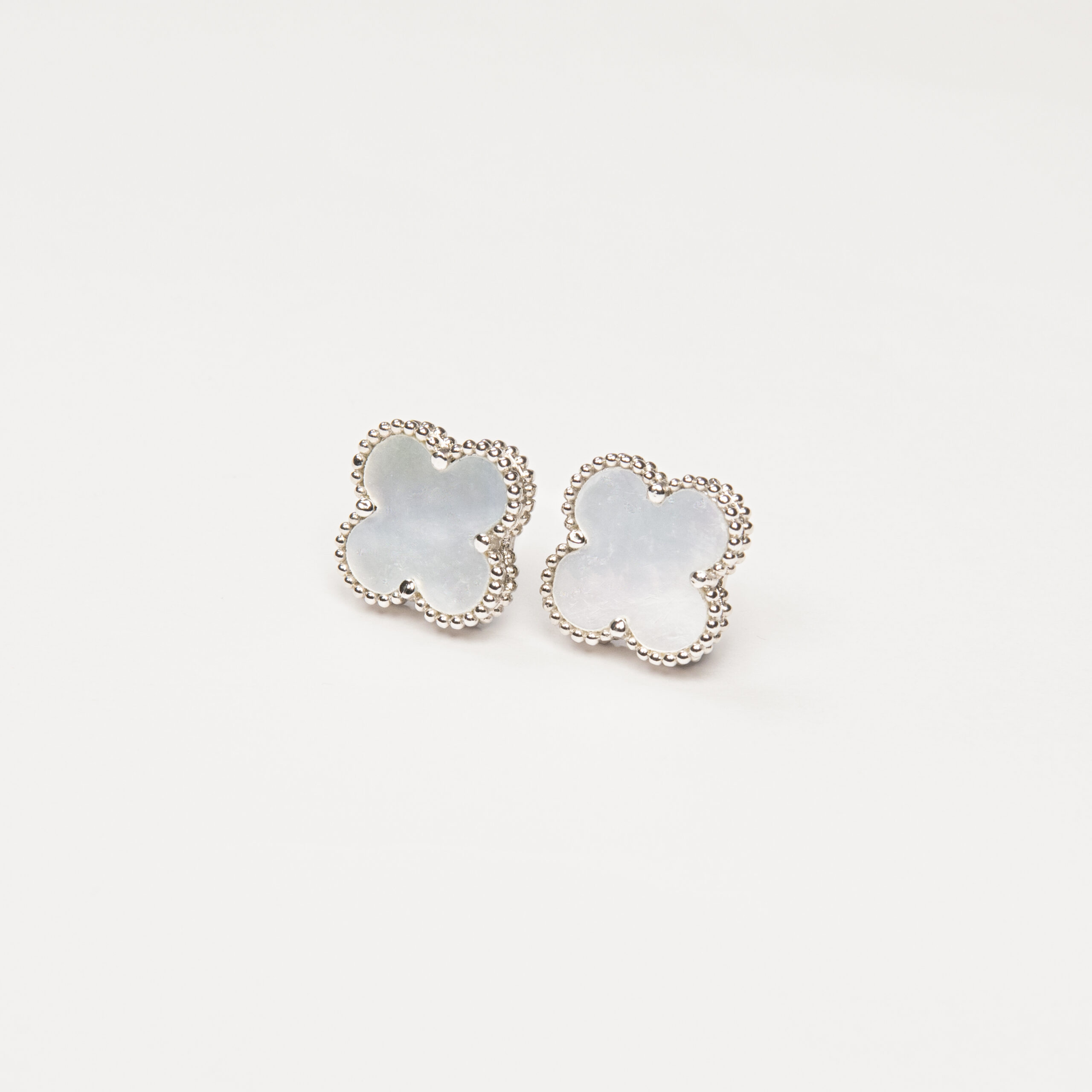 The White Mother of Pearl Clover Studs - Silver Casing | 925 Silver